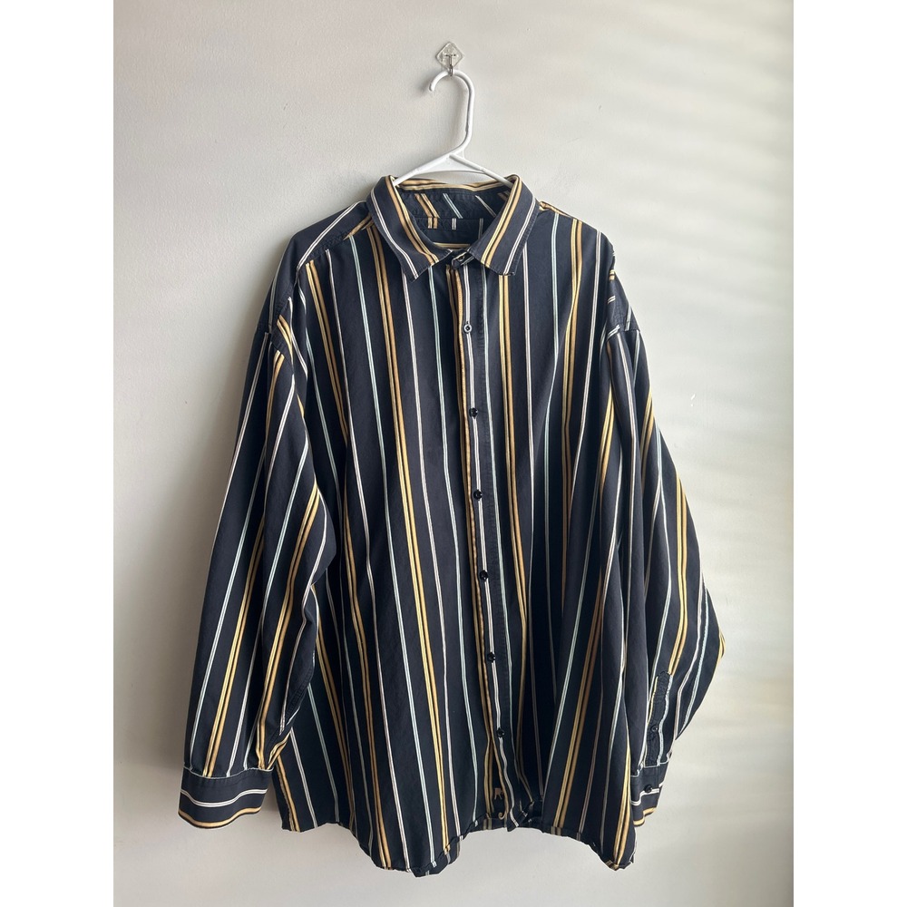 Rocawear Navy Blue Striped Long Sleeve Button Up Shirt Mens 5XL
